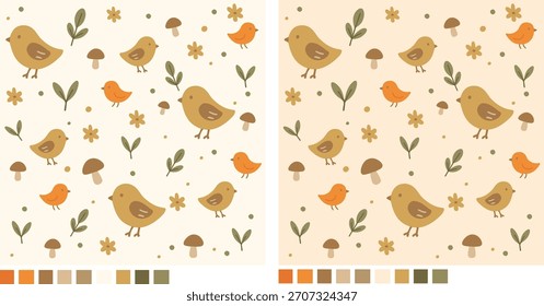 Nahtloses Muster für Baby mit Naturhintergrund, Bär, Pilz und abstraktem Winter-Naturdruck. Vektorgrafiken, Stoffdruck.