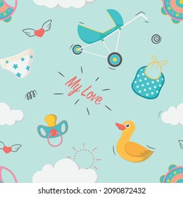 Seamless Pattern with baby newborn element