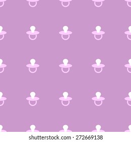 Seamless pattern with baby pacifier for the baby in pastel tones on purple pink background