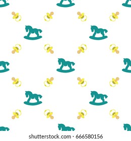 Seamless pattern with baby pacifier and Rocking horse