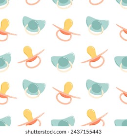 Seamless pattern with baby pacifier. Vector background