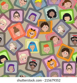 Seamless pattern with baby portraits