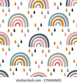 seamless pattern with baby rainbow and rain
-  vector illustration, eps