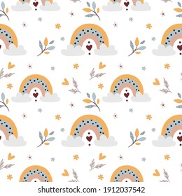 Seamless pattern with baby rainbows. Pattern for bedroom, wallpaper, kids and baby wear.