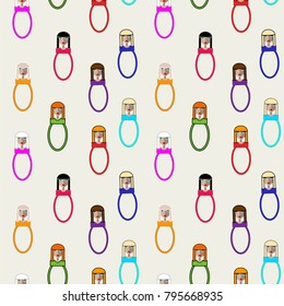 Seamless pattern of baby rattles. Design of baby rattles. Multicolored toys for babies.