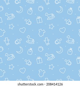 Seamless Pattern Baby Set On Blue