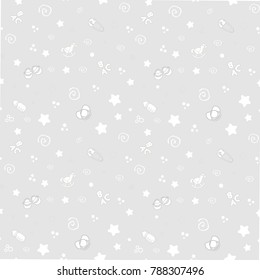 Seamless pattern baby set on grey background. cute delicate illustration, soft Pastel color. printing on paper and fabric