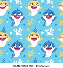 Seamless Pattern With Baby Shark For Birthday