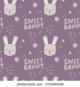 Seamless pattern for baby shower, gender party or baby reveal. Background, texture and backdrop in cute violet and pink colours in doodle style. Hand drawn lettering for wallpapers, wrapping paper