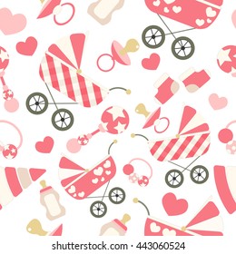 Seamless pattern for baby shower. Seamless pattern with baby toys.