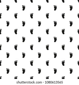 Seamless pattern of baby steps of black legged on a white background.