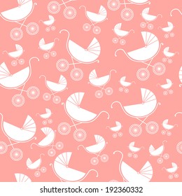 Seamless pattern of baby strollers. Vector illustration. Background