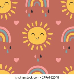 seamless pattern with baby sun and rainbow
-  vector illustration, eps