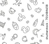 Seamless pattern with baby things, black and white icons