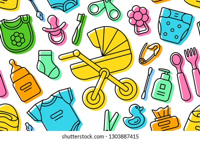 Seamless pattern with Baby things. isolated on white background