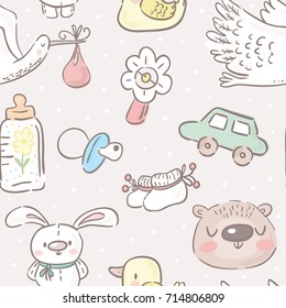 Seamless pattern with baby toys