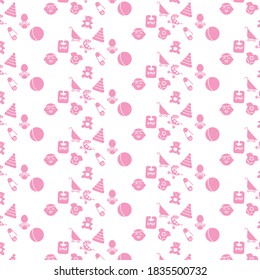 Seamless pattern of baby utensils in light pink color for wrapping paper, wallpaper, website etc.