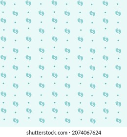 Seamless pattern of baby's steps and little blue stars on a light blue background. New born. Vector illustration