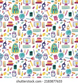 Seamless pattern back to school. Design for fabric, textile, wallpaper, packaging.
