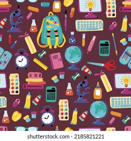Seamless pattern back to school. Design for fabric, textile, wallpaper, packaging.	