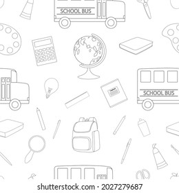 Seamless pattern back to school graphics coloring vector illustration. Education school supplies