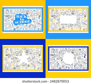 seamless pattern of back to school illustrations, several patterns in the middle and school equipment vectors, in doodle style