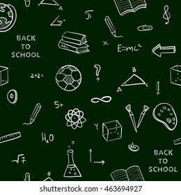 seamless pattern Back to school  of kids doodles with , books,pen and world map. sketch vector illustration.