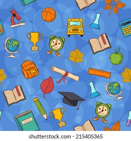 Seamless pattern Back to school on blue background 