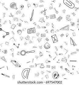 Seamless pattern Back to school. Set of drawing vector elements with a sheet in a box for education. Vector illustration EPS 10