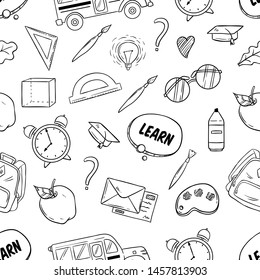 Seamless Pattern Back to School Supplies With Hand Drawn or Sketchy Style