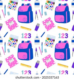 Seamless pattern back to school vector illustration. Education school supplies
