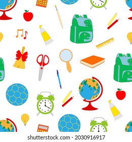 Seamless pattern back to school vector illustration. Education school supplies