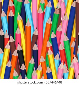 Seamless pattern or backdrop with clorful, multicolor cartoon pencils