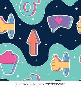 Seamless pattern background 3d groovy sticker icons wallpaper Vector illustration