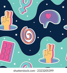 Seamless pattern background 3d groovy sticker icons wallpaper Vector illustration