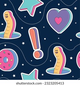 Seamless pattern background 3d groovy sticker icons wallpaper Vector illustration