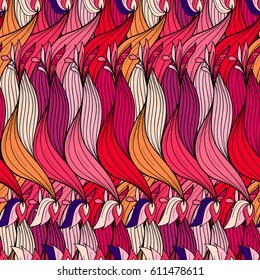 Seamless pattern background with abstract braids, knots, leaves, flowers. Hand Draw illustration