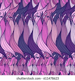 Seamless pattern background with abstract braids, knots, leaves, flowers. Hand Draw illustration