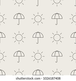 Seamless pattern background. Abstract and Classical concept. Geometric creative design stylish theme. Illustration vector. Black and white color. Umbrella and sun shape for summer holiday festival