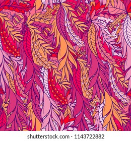 Seamless pattern background with abstract colorful leaves.