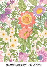 Seamless pattern, background with abstract decorative summer flowers. 