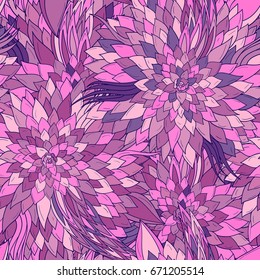 Seamless pattern background with abstract flowers ornaments. Hand draw illustration