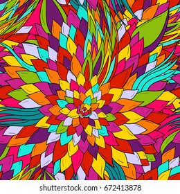 Seamless pattern background with abstract flowers ornaments. Hand draw illustration