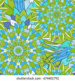 Seamless pattern background with abstract flowers ornaments. Hand draw illustration