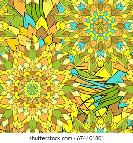 Seamless pattern background with abstract flowers ornaments. Hand draw illustration