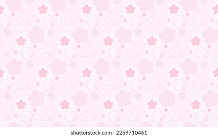 Seamless pattern background of abstract geometric shapes and cherry blossoms