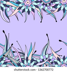 Seamless pattern background with abstract leaves and flowers. Hand drawn illustration. Greeting card