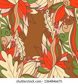 Seamless pattern background with abstract leaves and flowers. Hand drawn illustration