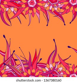 Seamless pattern background with abstract leaves and flowers. Hand drawn illustration. Greeting card