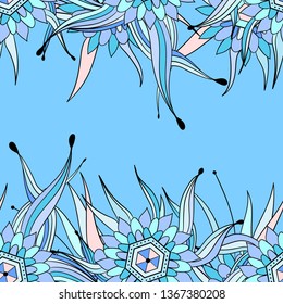 Seamless pattern background with abstract leaves and flowers. Hand drawn illustration. Greeting card